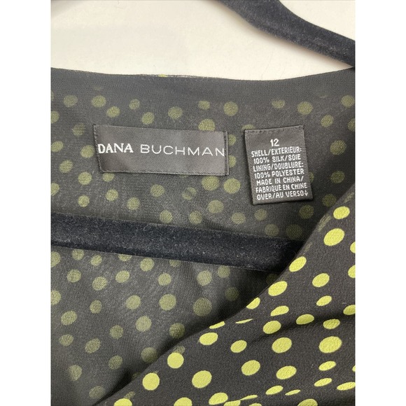 DANA BUCHMAN Black & Green Polka Dot Silk (2) Piece Set Skirt-10 /Top-12 - Picture 6 of 16